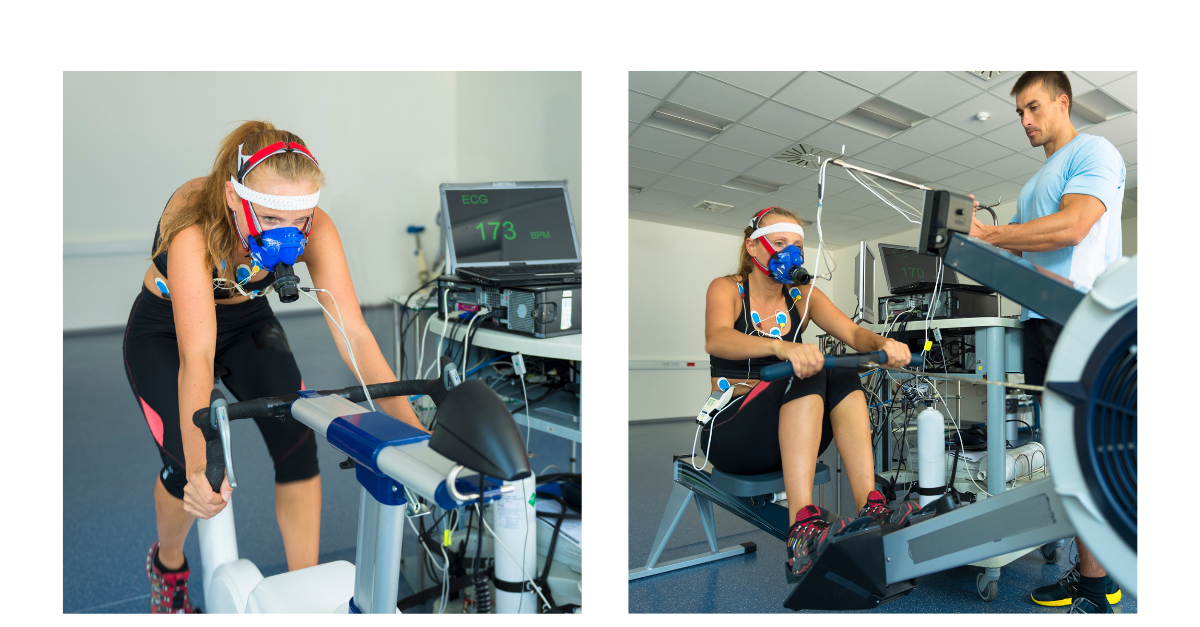 Woman participates in indoor exercise testing.